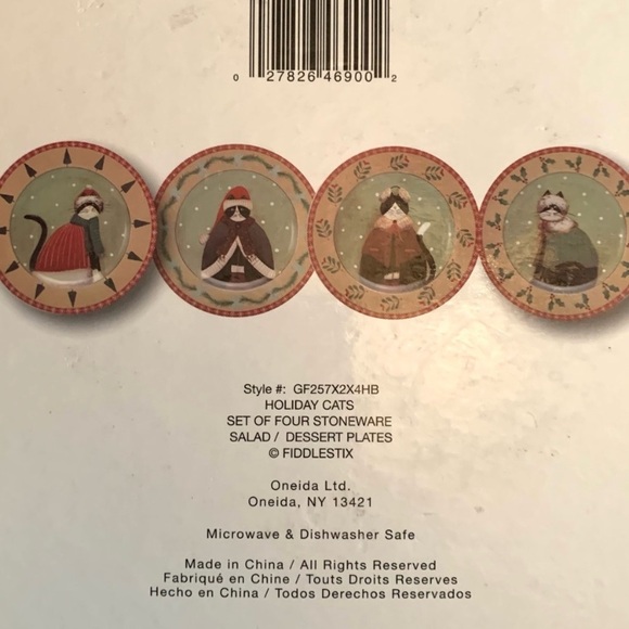 Oneida / Holiday Cats / Mix of 4 Stoneware Salad/ Dessert Plates in box - Picture 14 of 14